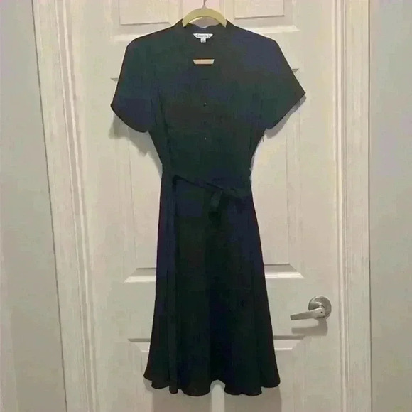 Nanette Lepore Navy Blue Tie Front Pintuck Flutter Sleeve with Slip Women Size 4 - Picture 2 of 11
